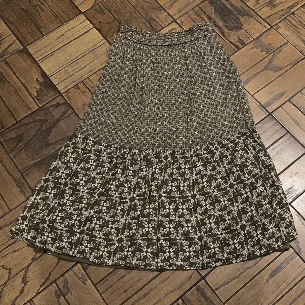 Massimo Dutti Black and Cream Floral Midi Skirt